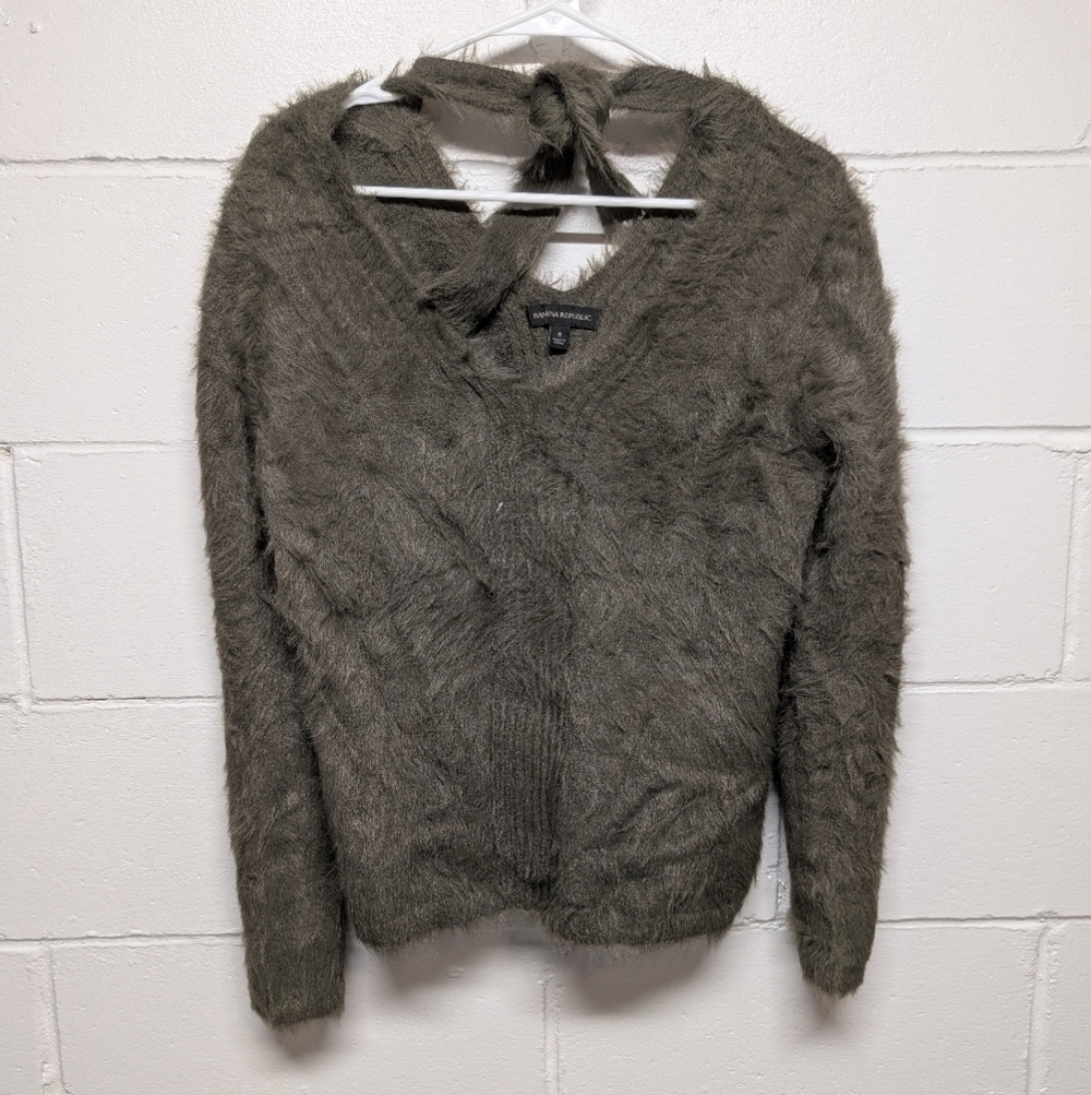 BANANA REPUBLIC (Small) Eyelash Fuzzy Cozy Women Green Sweater Merino Wool Blend
